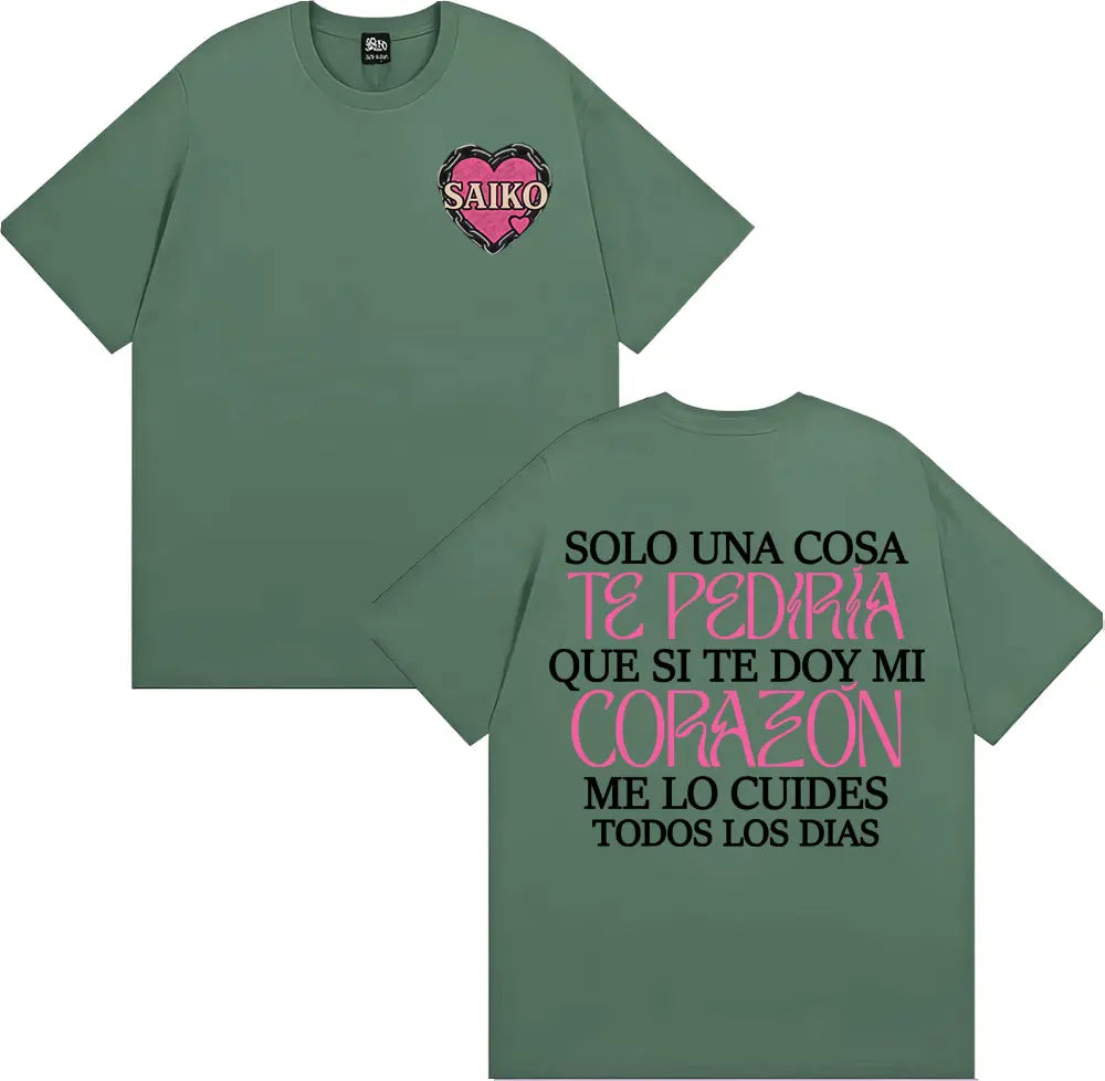 Rapper SAIKO Corazón Album Letters Print Tee Shirt Men Women Fashion Hip Hop Gothic T-shirt Cotton 100% Casual Oversized T Shirt