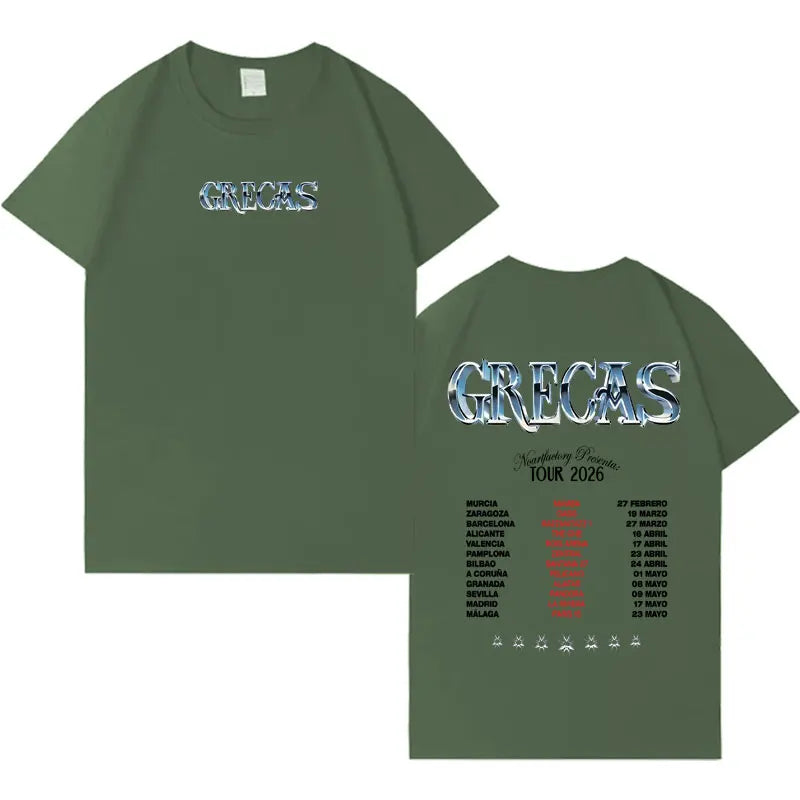Rapper Grecas 2026 Tour Pop Graphics T-shirts Men Harajuku High Quality Oversized T-shirt Crewneck Y2K Casual Short Sleeve Tees
