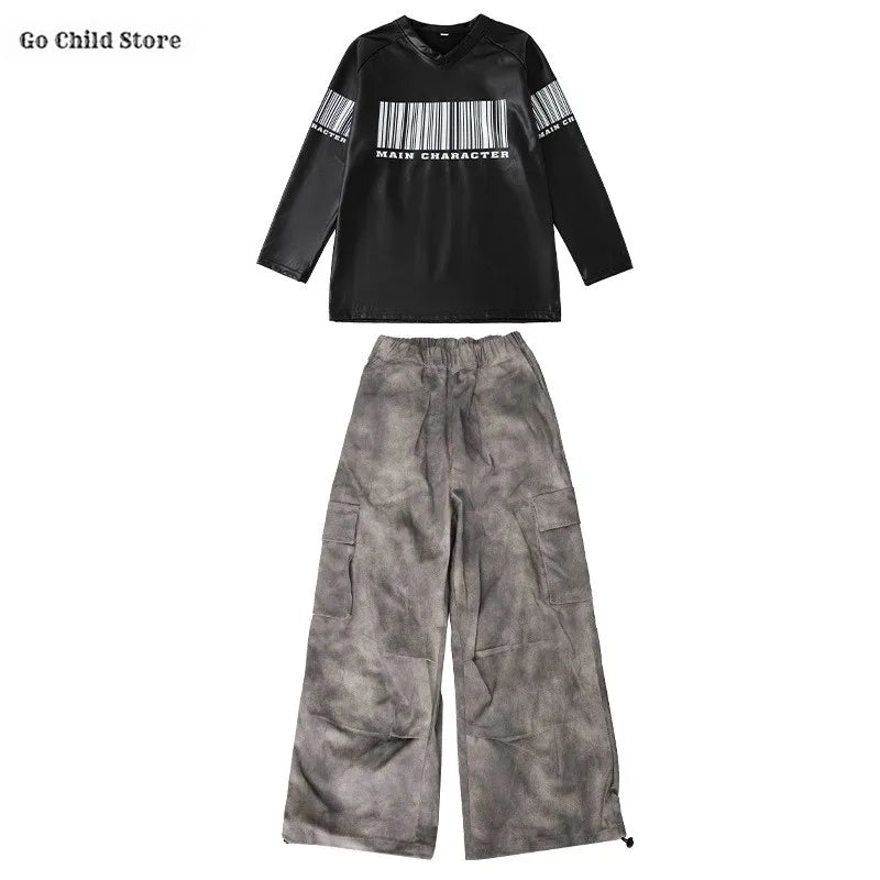 Hip Hop Boys Cool Shiny Sweatshirt Street Dance Cargo Pants Girls K-pop Clothes Set Kid Hip Hop Jazz Costume Children Streetwear