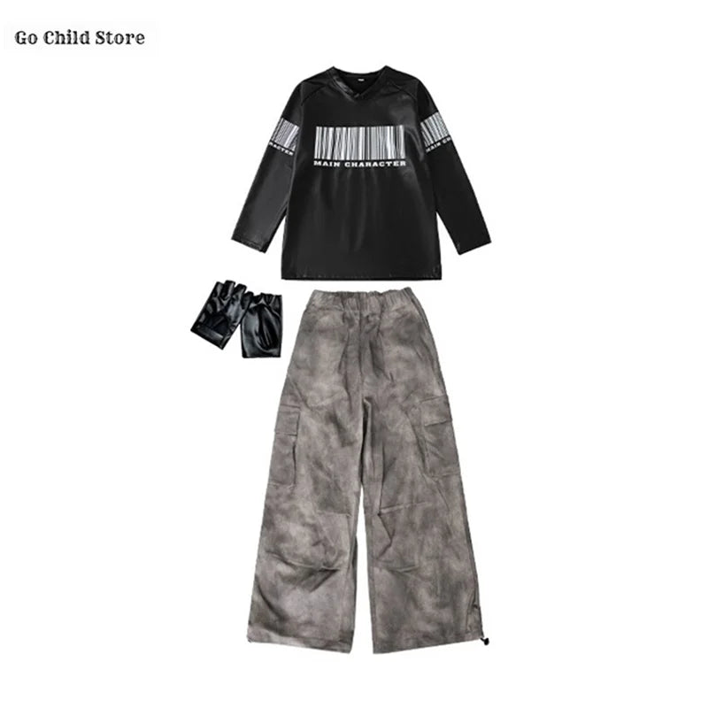 Hip Hop Boys Cool Shiny Sweatshirt Street Dance Cargo Pants Girls K-pop Clothes Set Kid Hip Hop Jazz Costume Children Streetwear