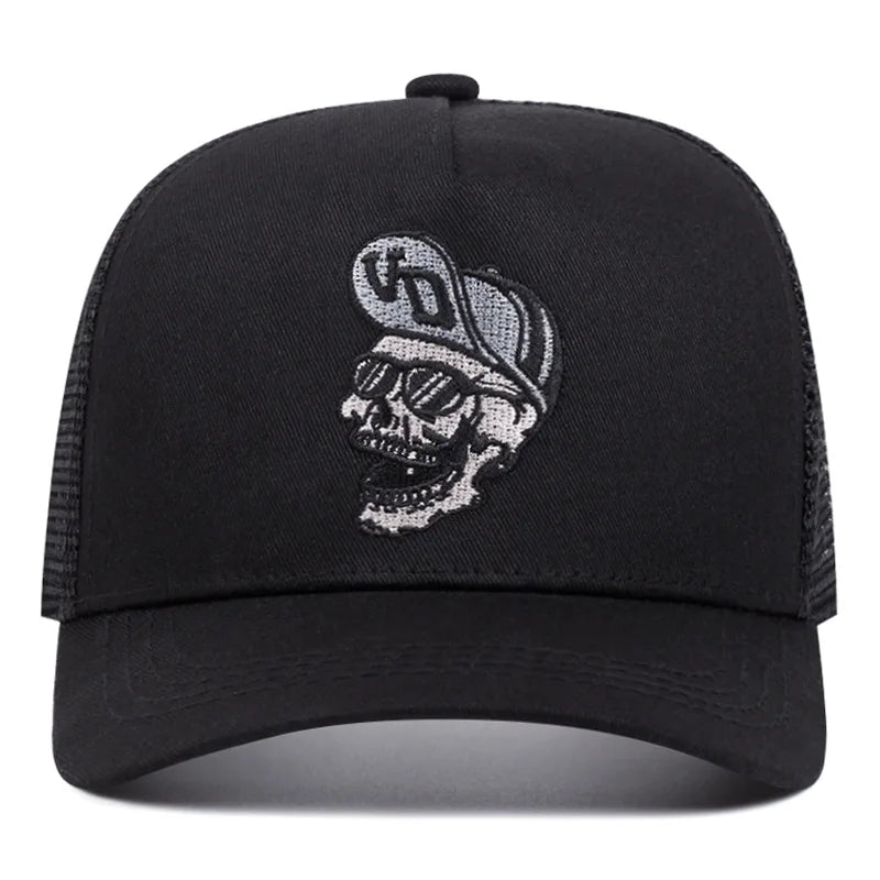 Hip hop skull print workwear cap, breathable mesh material, soft and comfortable, adjustable, cool and domineering rock style, f