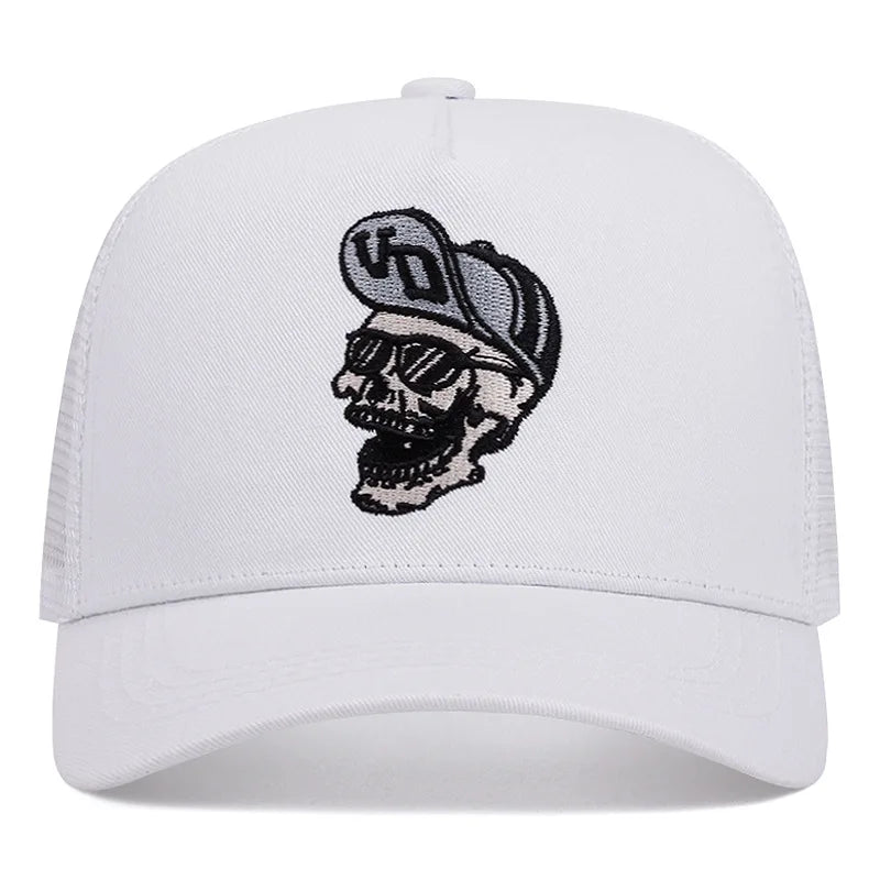 Hip hop skull print workwear cap, breathable mesh material, soft and comfortable, adjustable, cool and domineering rock style, f