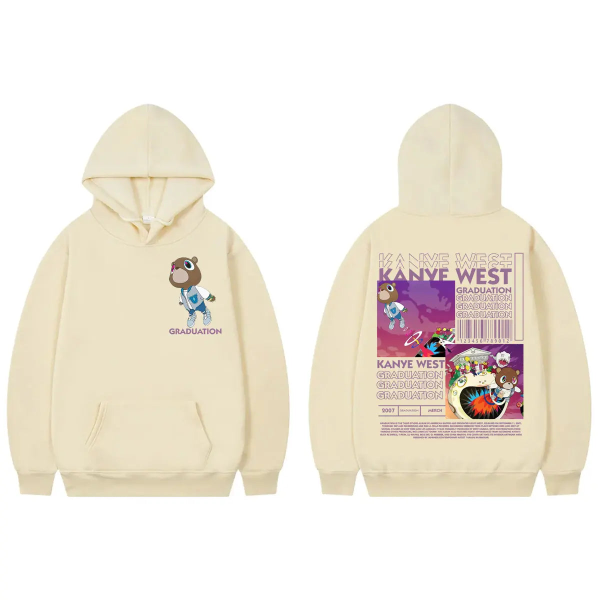 Rapper Kanye West Graduation Album Merch Hoodies Fashion Hip Hop Hooded Sweatshirts Men's Women's High Quality Fleece Pullovers
