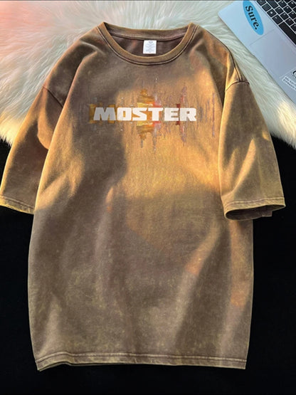 Summer Hip Hop Graffiti Design Short Sleeve T-shirts For Men Wash Distressed Cotton Y2K Tee Shirts Vintage Streetwear Tshirt
