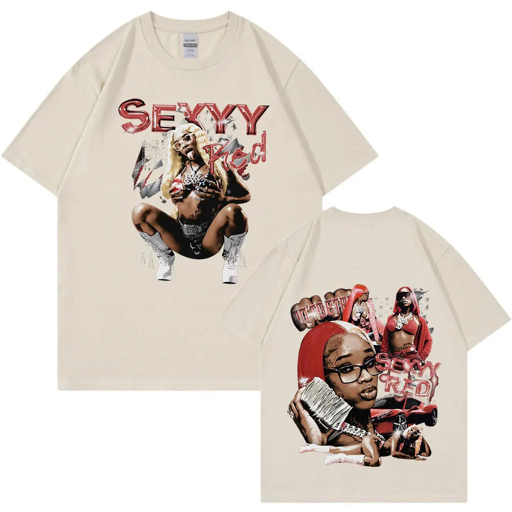 Rapper Sexyy Red Graphic T-shirt Men Women Fashion Hip Hop Oversized T Shirt Casual 100% Cotton Short Sleeve T-shirts Streetwear