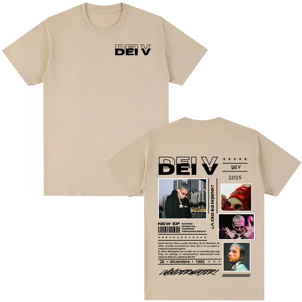 Rapper Dei V Quien Es Dei V? Tour 2025 T-shirts Men Women Vintage Hip Hop Music T-shirt Unisex O-Neck Oversized Cotton T Shirt