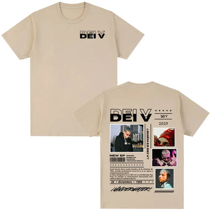Rapper Dei V Quien Es Dei V? Tour 2025 T-shirts Men Women Vintage Hip Hop Music T-shirt Unisex O-Neck Oversized Cotton T Shirt
