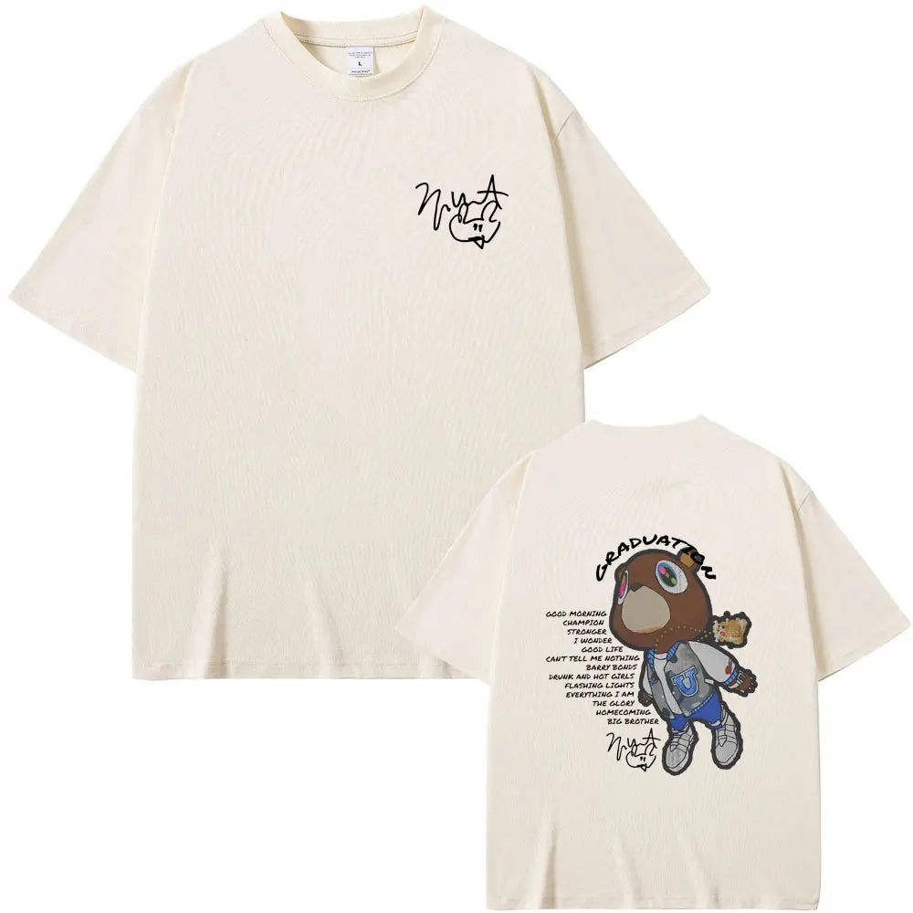Rapper Kanye West Graduation Double Sided Graphic T-shirt Men Women Hip Hop Oversized O-collar Tshirt Male Kanye Black T Shirts