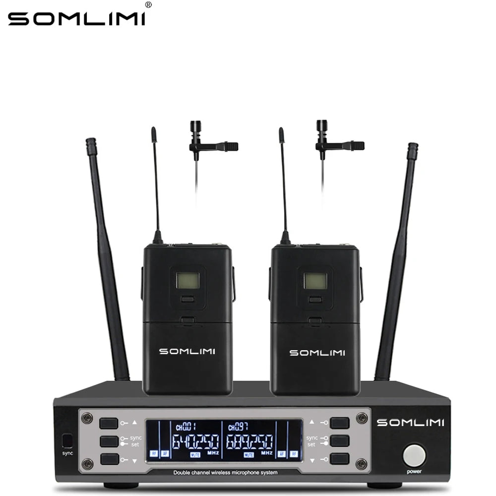 SOMLIMI 135G4 UHF Dual Channels Profession Wireless Microphone System Stage Performance Dynamic Long Distance Metal Handheld