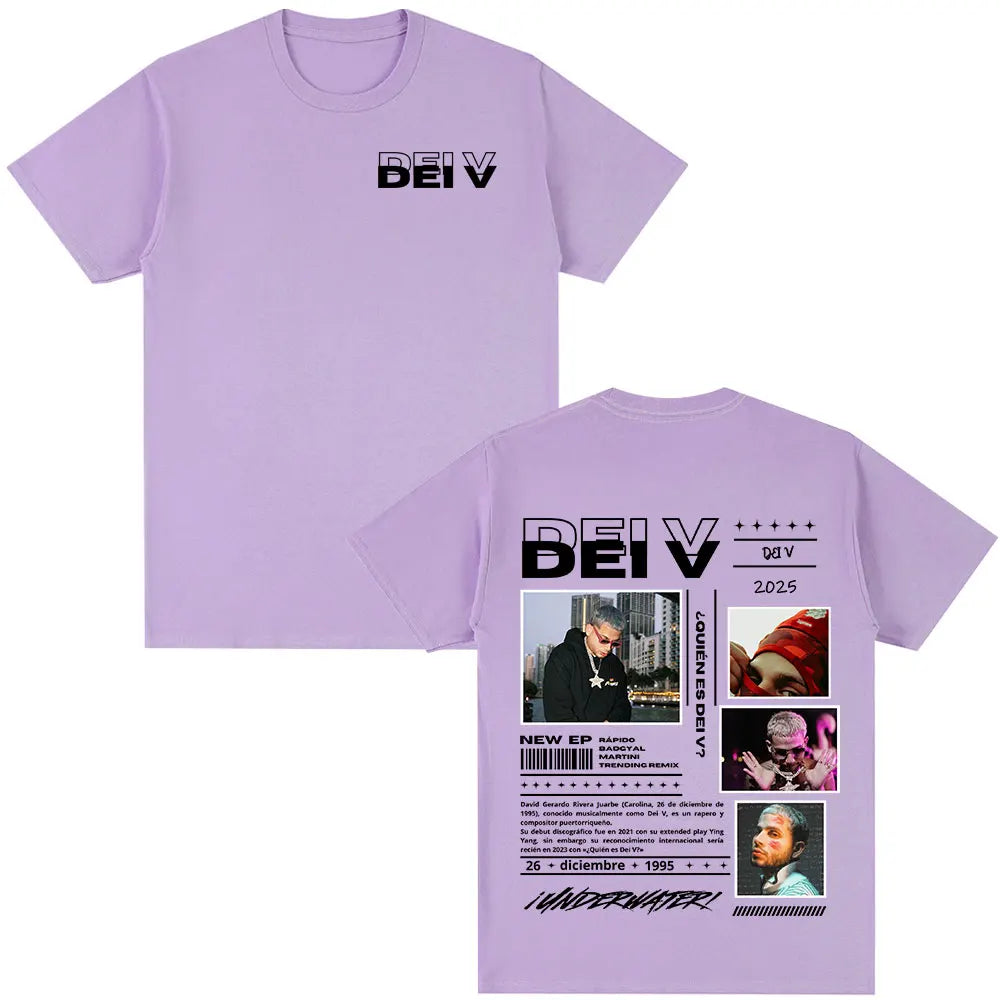 Rapper Dei V Quien Es Dei V? Tour 2025 T-shirts Men Women Vintage Hip Hop Music T-shirt Unisex O-Neck Oversized Cotton T Shirt