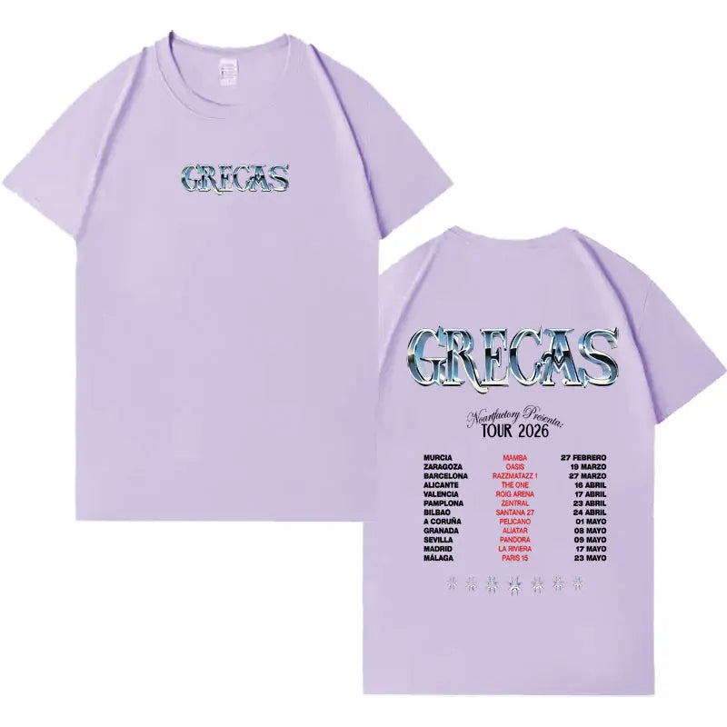 Rapper Grecas 2026 Tour Pop Graphics T-shirts Men Harajuku High Quality Oversized T-shirt Crewneck Y2K Casual Short Sleeve Tees