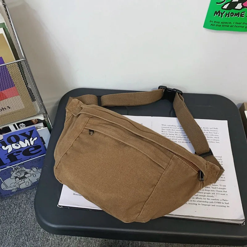Fashion simple Waist Bags Unisex Canvas Chest packs Phone Pack Street Hip hop Belt Bag Large capacity Ladies Crossbody Chest Bag