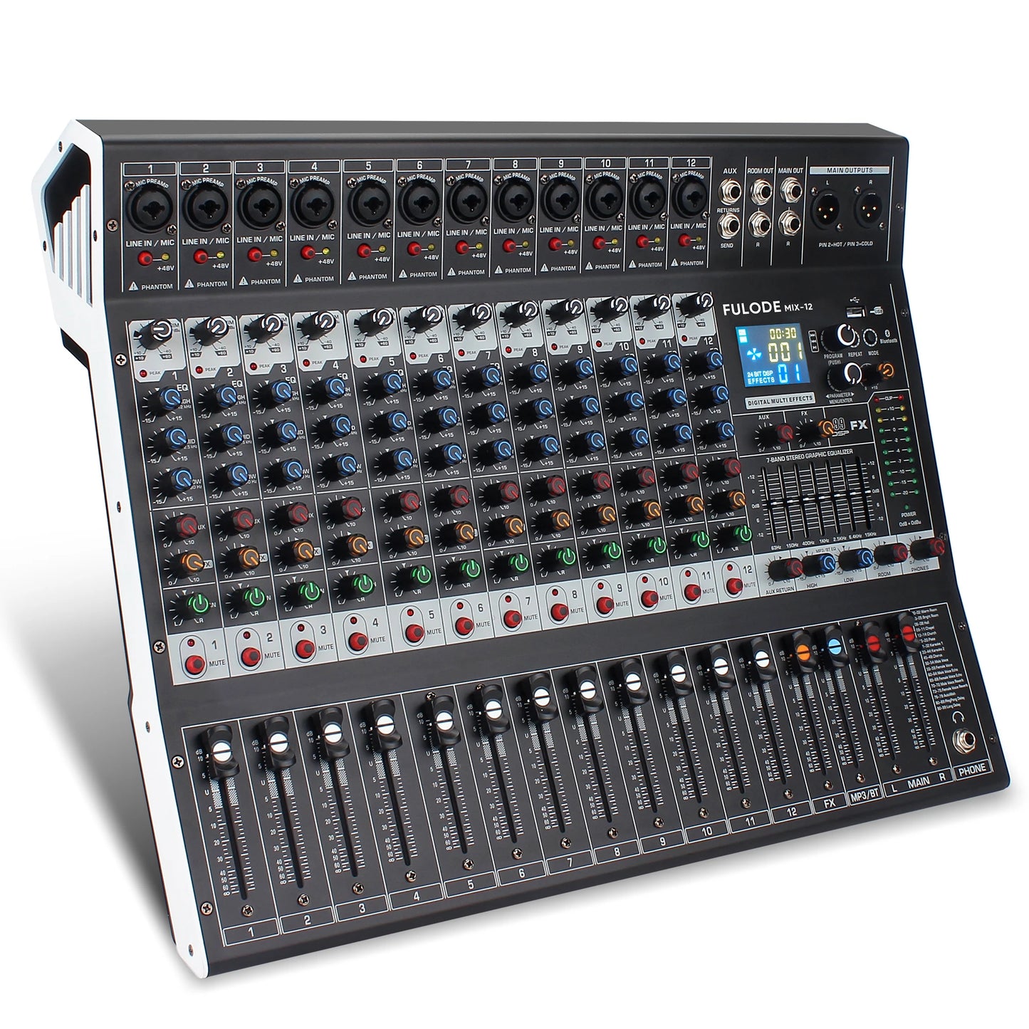 FULUODE 7/8/12/16 channel Bluetooth studio audio mixer with 99-bit DSP digital processor USB MP3 player XLR microphone jack and