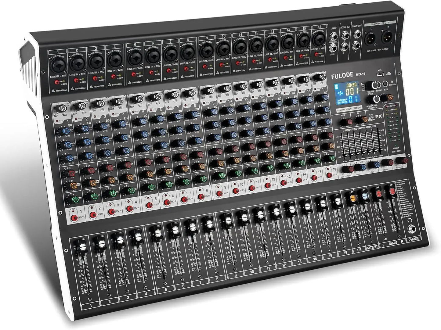 FULUODE 7/8/12/16 channel Bluetooth studio audio mixer with 99-bit DSP digital processor USB MP3 player XLR microphone jack and