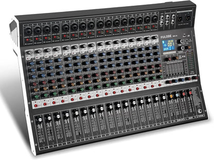 FULUODE 7/8/12/16 channel Bluetooth studio audio mixer with 99-bit DSP digital processor USB MP3 player XLR microphone jack and