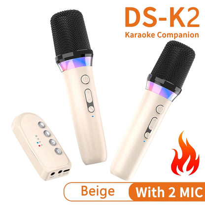 DS-K2 Karaoke Companion Bluetooth 5.3 Wireless Dynamic Microphones RGB Colorful Light Stereo DSP Mixer System For Wired Speaker