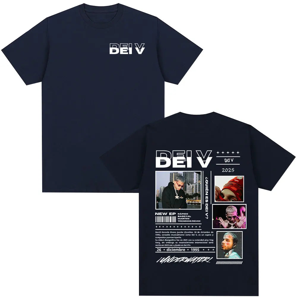 Rapper Dei V Quien Es Dei V? Tour 2025 T-shirts Men Women Vintage Hip Hop Music T-shirt Unisex O-Neck Oversized Cotton T Shirt