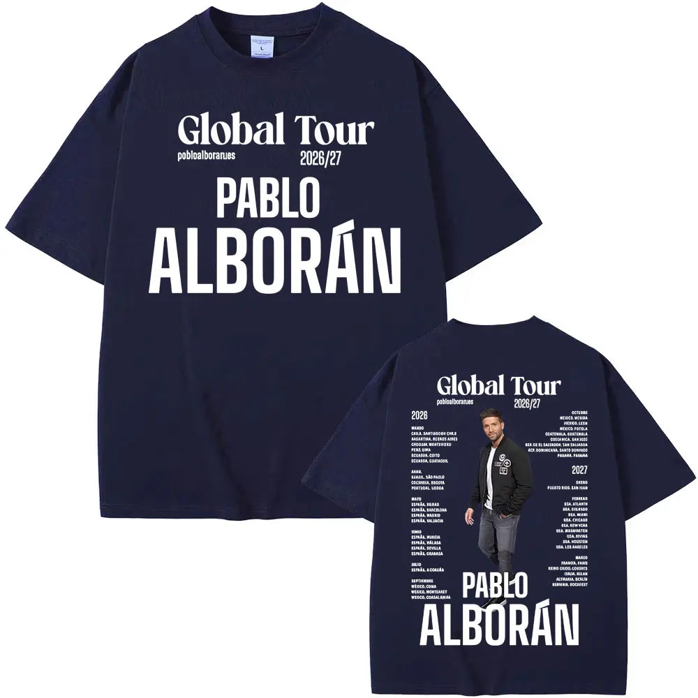 Rapper Pablo Alborán Global Tour 2026-2027 Graphic T-shirts Men Women Fashion Hip Hop Retro T Shirt Cotton 100% Oversized Tshirt