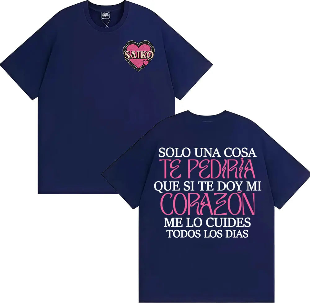 Rapper SAIKO Corazón Album Letters Print Tee Shirt Men Women Fashion Hip Hop Gothic T-shirt Cotton 100% Casual Oversized T Shirt