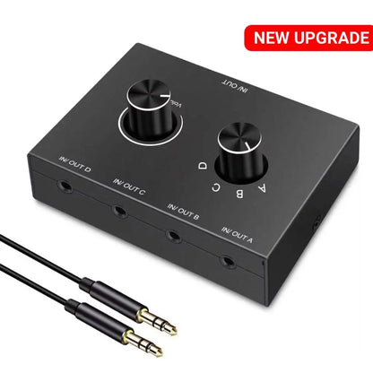 4 Way/2 Way 3.5mm Stereo Audio Switcher Bi-Directional Audio Switch Splitter Box 2x1/1x2 4x1/1x4 Switcher with Mute Button
