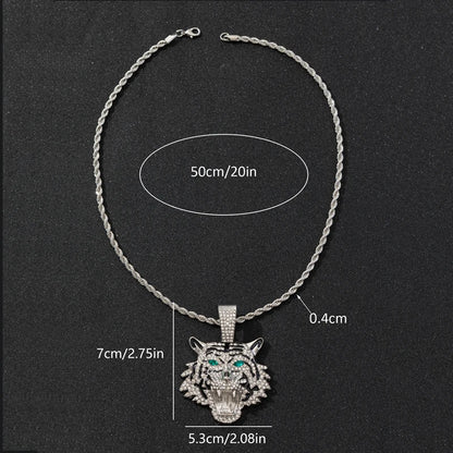 Hip Hop Big 3D Tiger Pendant Necklace Crystal Cuban Chain HipHop Iced Out Bling Necklaces Men Women Fashion Charm Jewelry