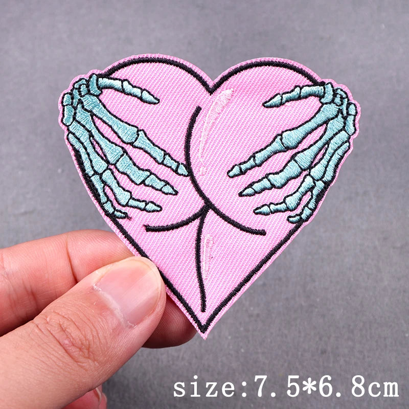 Hip Hop Sexy Patch Iron On Embroidery Patches For Clothing Thermoadhesive Patches For Clothes Punk Skull Sewing/Fusible Patch