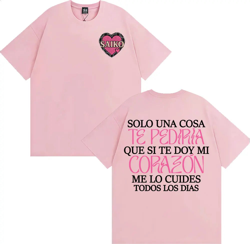 Rapper SAIKO Corazón Album Letters Print Tee Shirt Men Women Fashion Hip Hop Gothic T-shirt Cotton 100% Casual Oversized T Shirt