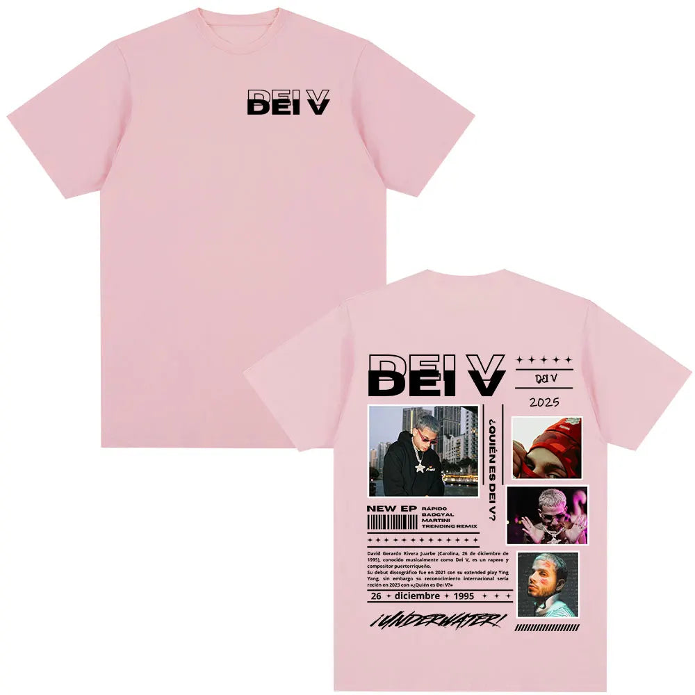 Rapper Dei V Quien Es Dei V? Tour 2025 T-shirts Men Women Vintage Hip Hop Music T-shirt Unisex O-Neck Oversized Cotton T Shirt