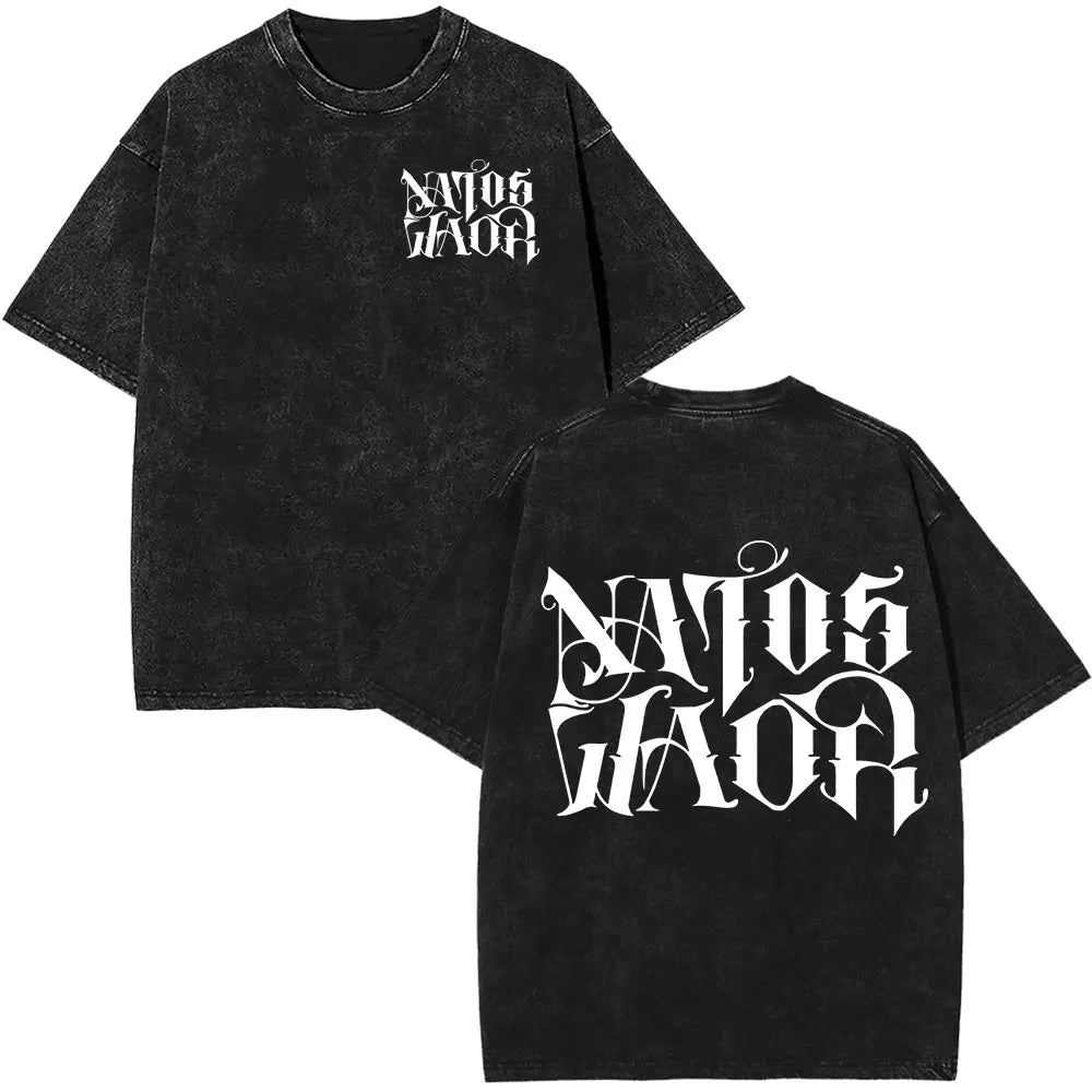 Rapper NATOS WAOR Hijos De La Ruina Album Washed T Shirts Fashion Hip Hop Vintage T-shirts Men Women Cotton Short Sleeve T-shirt