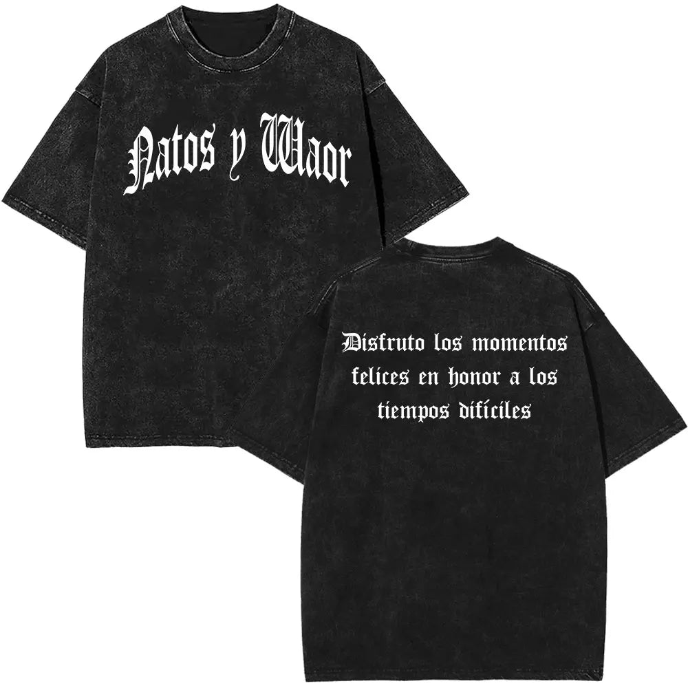 Rapper NATOS WAOR Hijos De La Ruina Album Washed T Shirts Fashion Hip Hop Vintage T-shirts Men Women Cotton Short Sleeve T-shirt