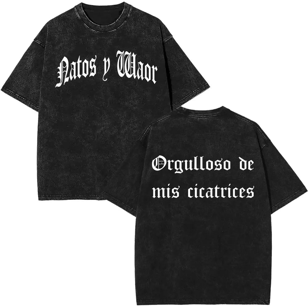 Rapper NATOS WAOR Hijos De La Ruina Album Washed T Shirts Fashion Hip Hop Vintage T-shirts Men Women Cotton Short Sleeve T-shirt