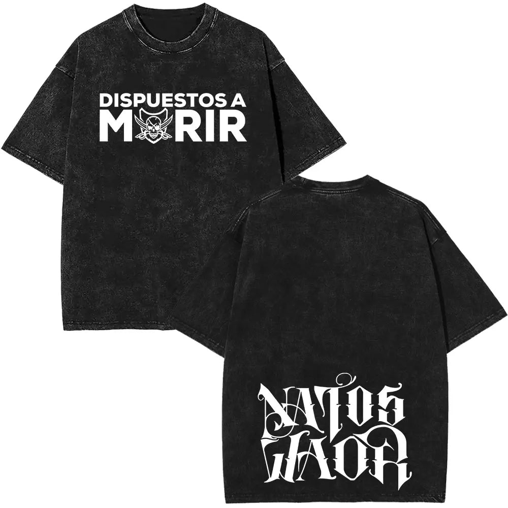 Rapper NATOS WAOR Hijos De La Ruina Album Washed T Shirts Fashion Hip Hop Vintage T-shirts Men Women Cotton Short Sleeve T-shirt