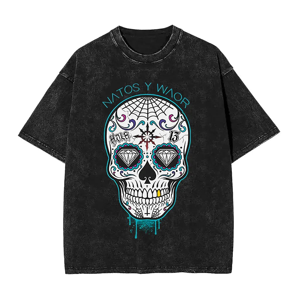 Rapper NATOS WAOR Hijos De La Ruina Album Washed T Shirts Fashion Hip Hop Vintage T-shirts Men Women Cotton Short Sleeve T-shirt