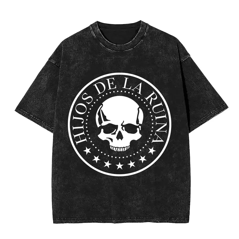 Rapper NATOS WAOR Hijos De La Ruina Album Washed T Shirts Fashion Hip Hop Vintage T-shirts Men Women Cotton Short Sleeve T-shirt