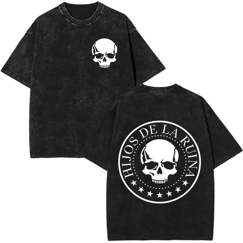 Rapper NATOS WAOR Hijos De La Ruina Album Washed T Shirts Fashion Hip Hop Vintage T-shirts Men Women Cotton Short Sleeve T-shirt