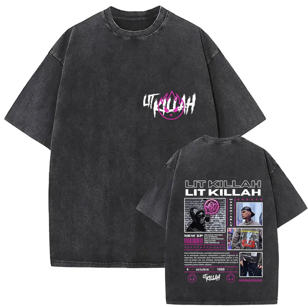 Rapper Lit Killah Tour 2025 Album Graphic T-shirts Mens Clothing Fashion Pop Music T Shirts Vintage Washed 100% Cotton Tops Tees