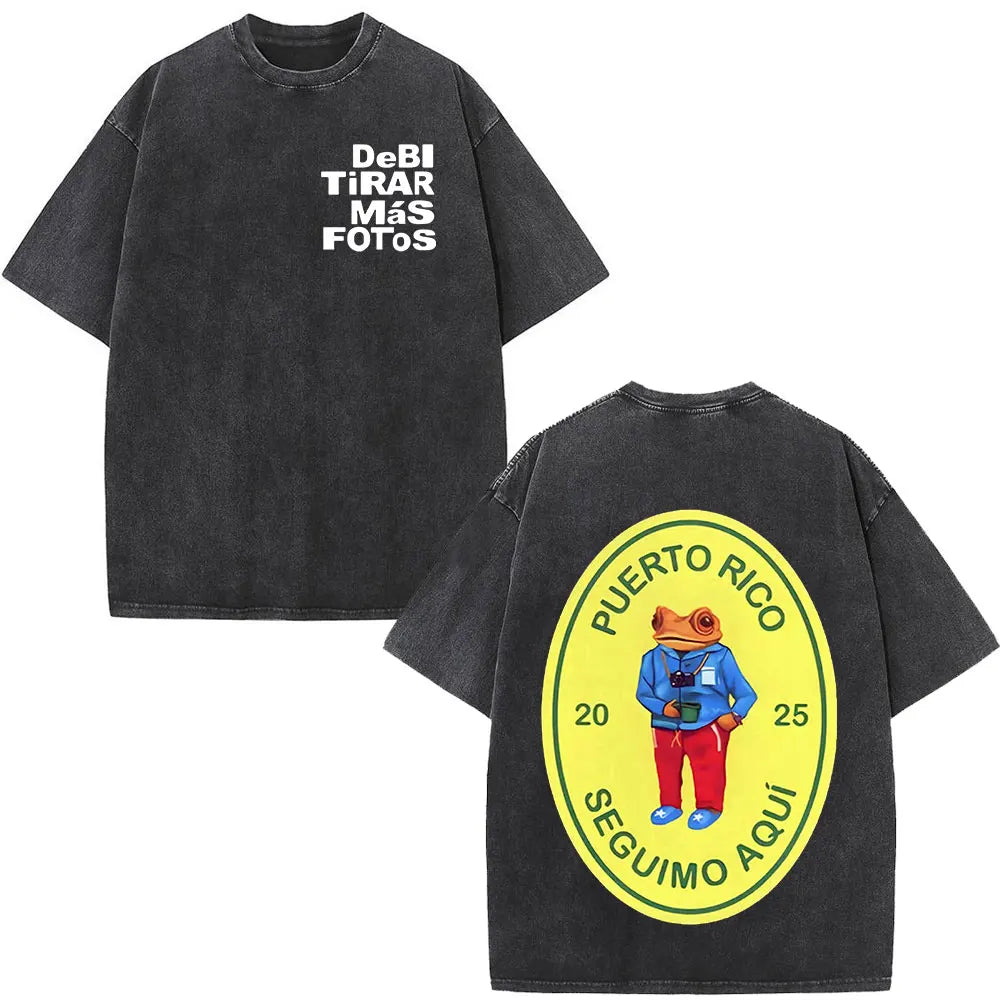 Rapper Bad Bunny T-shirt Debi Tirar Mas Fotos DTMF Album 2025 Washed Vintage T Shirts Men's Women Hip Hop Oversized T-shirts
