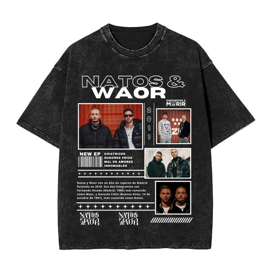 Rapper NATOS WAOR Hijos De La Ruina Album Washed T Shirts Fashion Hip Hop Vintage T-shirts Men Women Cotton Short Sleeve T-shirt
