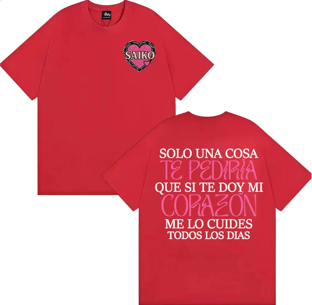 Rapper SAIKO Corazón Album Letters Print Tee Shirt Men Women Fashion Hip Hop Gothic T-shirt Cotton 100% Casual Oversized T Shirt