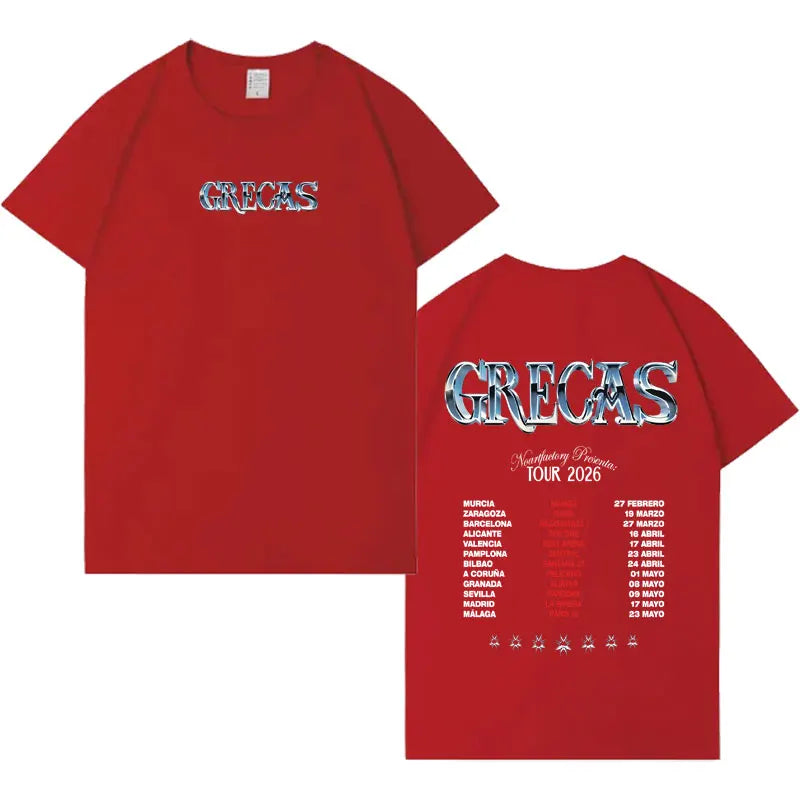 Rapper Grecas 2026 Tour Pop Graphics T-shirts Men Harajuku High Quality Oversized T-shirt Crewneck Y2K Casual Short Sleeve Tees