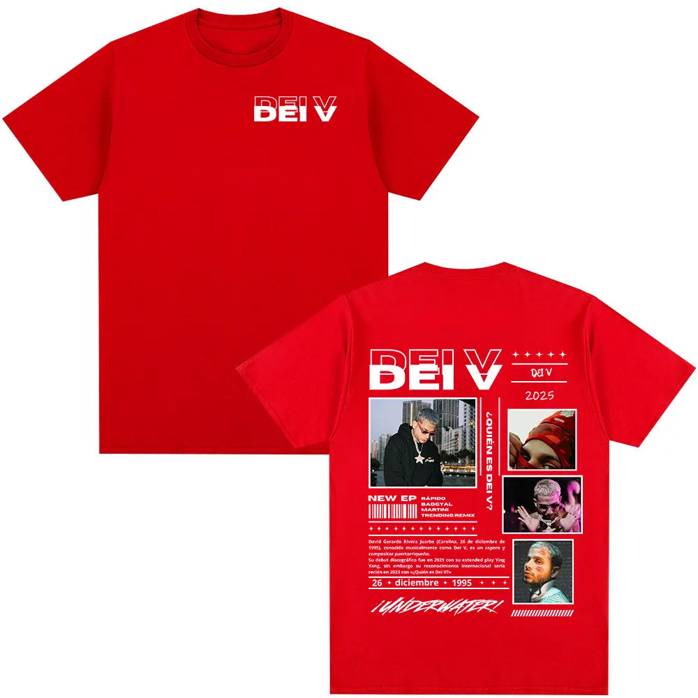 Rapper Dei V Quien Es Dei V? Tour 2025 T-shirts Men Women Vintage Hip Hop Music T-shirt Unisex O-Neck Oversized Cotton T Shirt