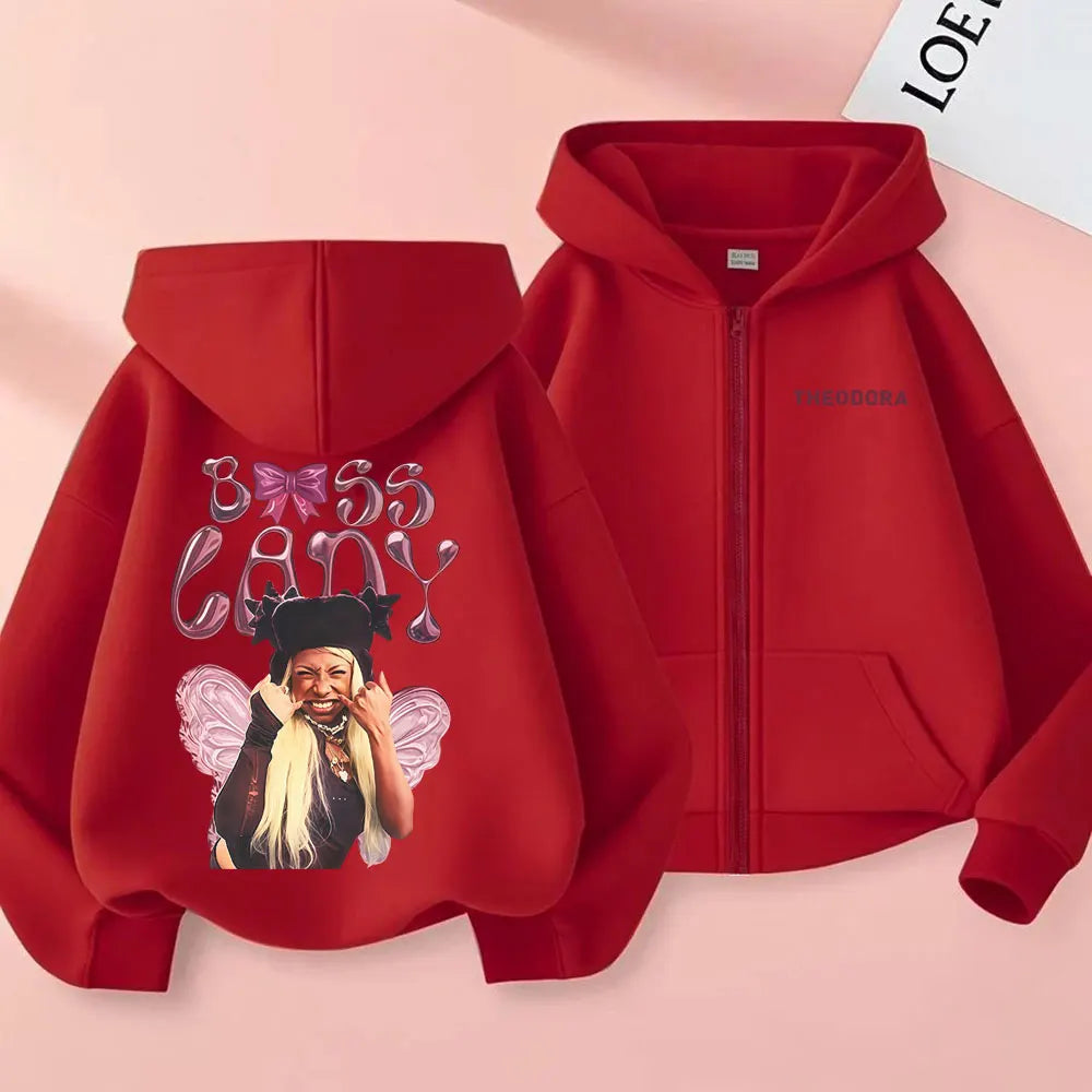 Rapper Theodora MEGA BBL Album Graphic Zipper Hoodie Men Women Hip Hop Fashion Zip Up Jacket Unisex Oversized Zip Up Sweatshirt