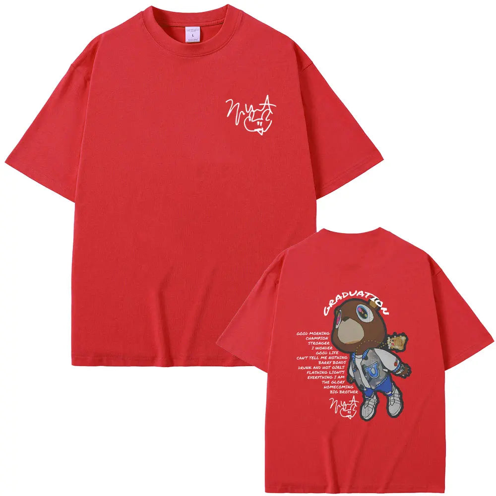 Rapper Kanye West Graduation Double Sided Graphic T-shirt Men Women Hip Hop Oversized O-collar Tshirt Male Kanye Black T Shirts