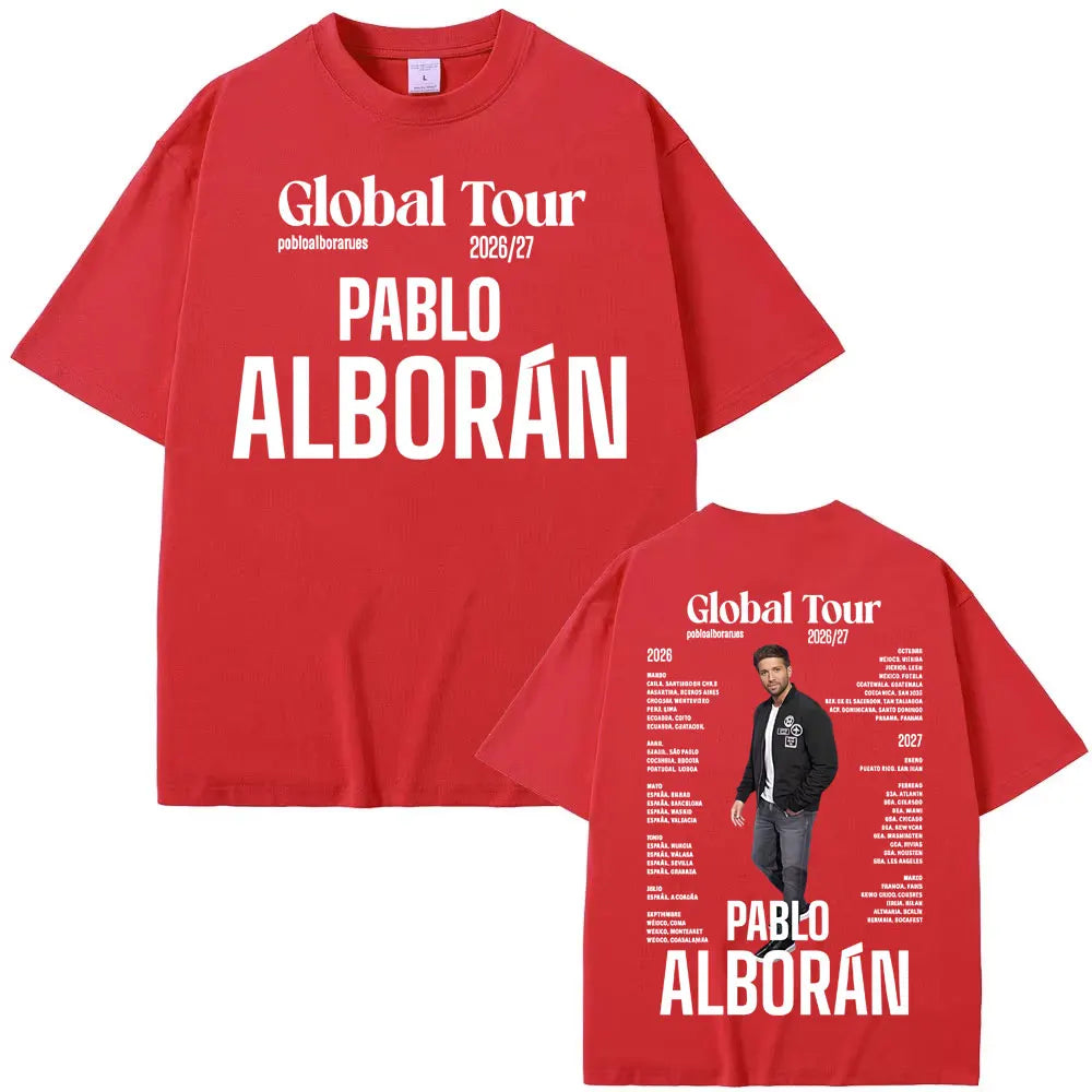 Rapper Pablo Alborán Global Tour 2026-2027 Graphic T-shirts Men Women Fashion Hip Hop Retro T Shirt Cotton 100% Oversized Tshirt