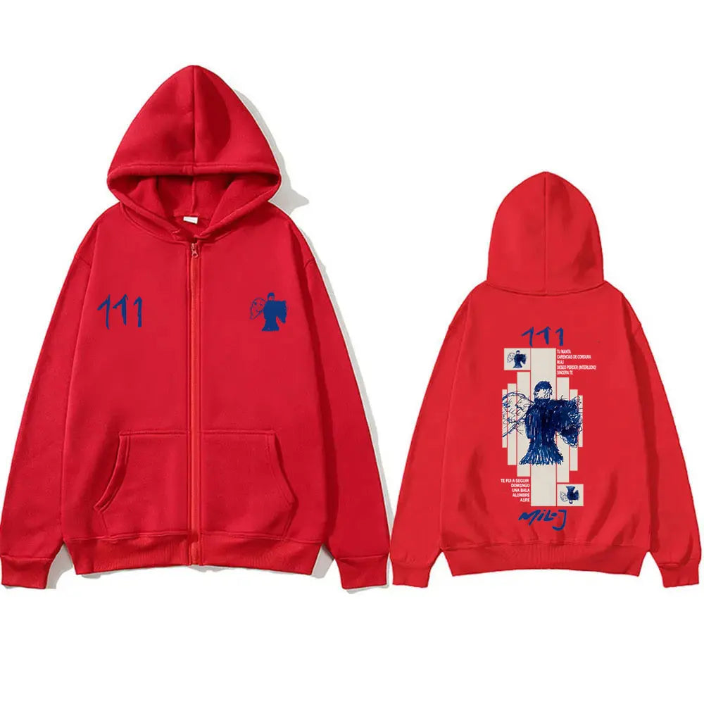 Rapper Milo J 111 Album Graphic Zipper Hoodie Men Women Hip Hop Fashion Oversized Streetwear Unisex Vintage Casual Zip Up Jacket