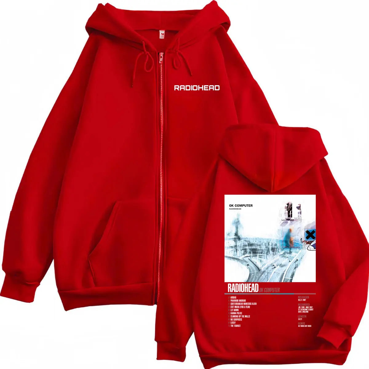 Radiohead Music Album Poster Graphic Zipper Hoodie Men's Women's Fashion Rock Zip Up Pullovers High Quality Fleece Sweatshirts