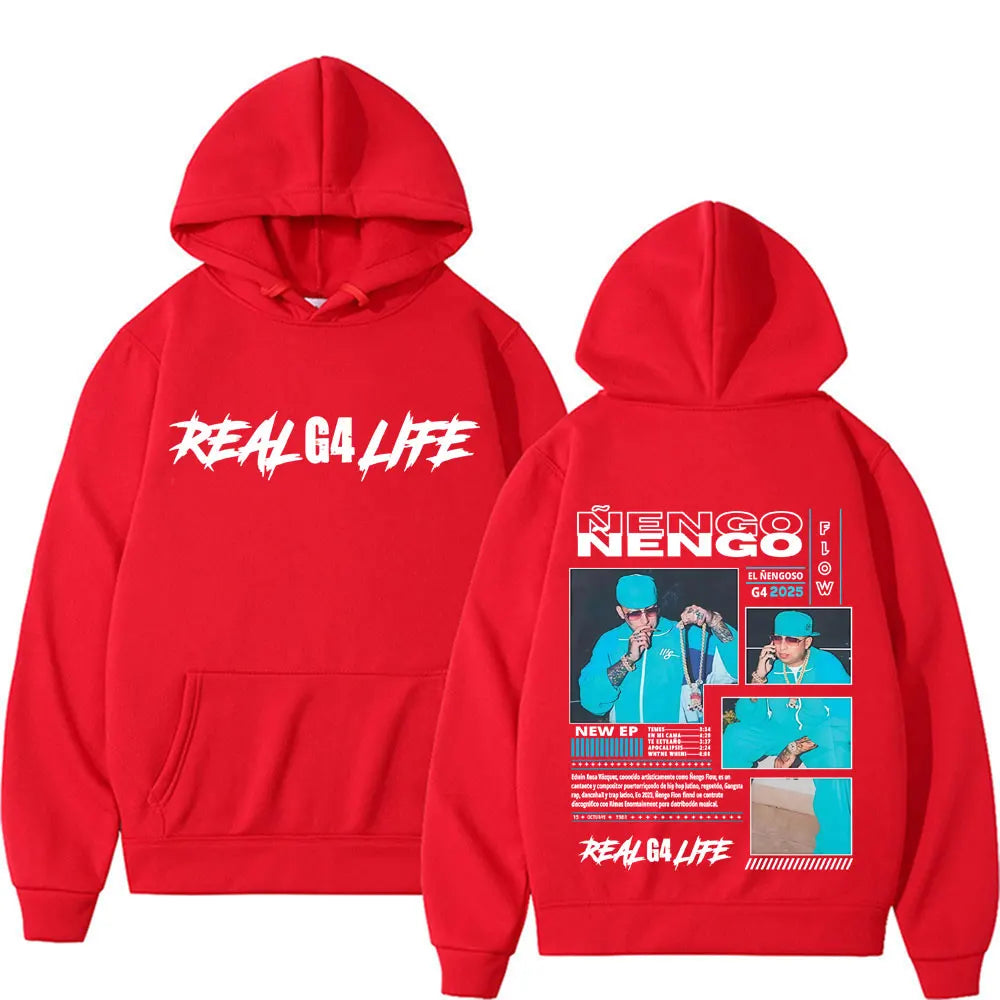 Rapper Nengo Flow Real G4 Life Album Tour 2025 Hoodie Men Clothing Hip Hop Long Sleeve Hoodies Unisex Fashion Casual Sweatshirts