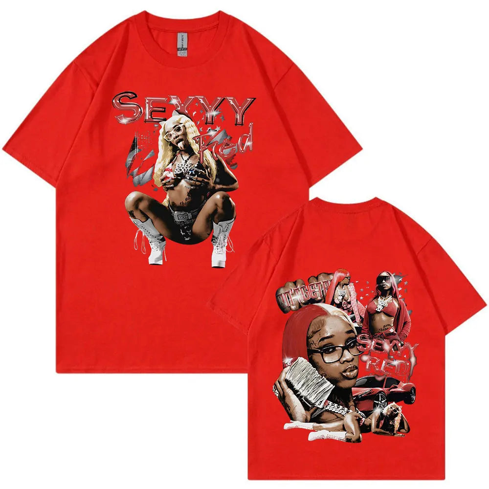 Rapper Sexyy Red Graphic T-shirt Men Women Fashion Hip Hop Oversized T Shirt Casual 100% Cotton Short Sleeve T-shirts Streetwear