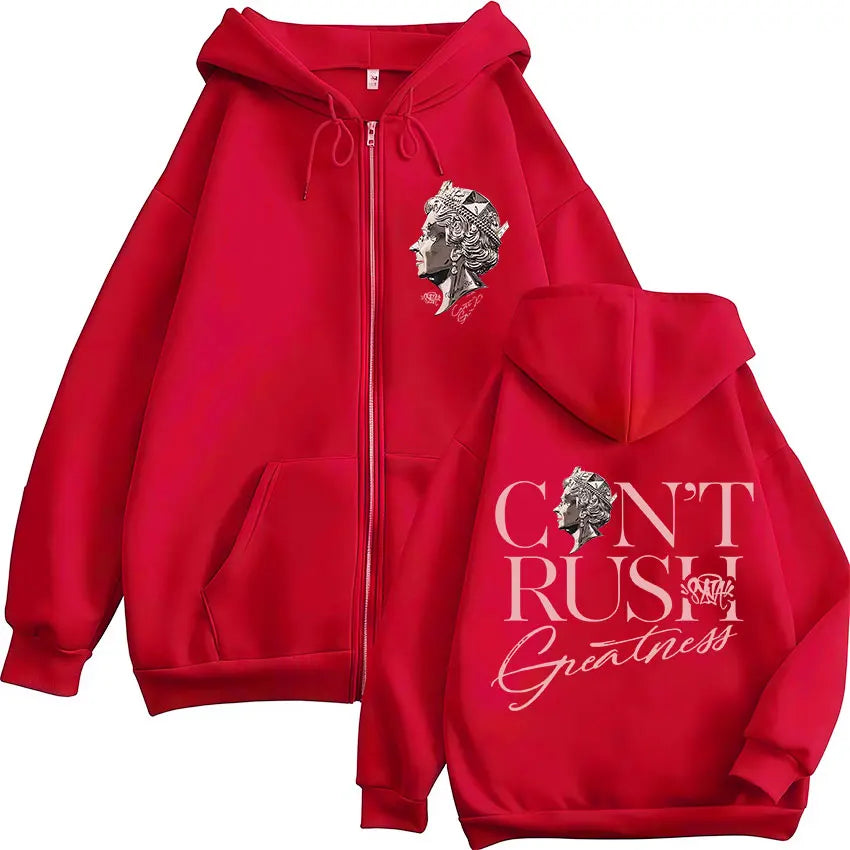 Rapper Central Cee CAN'T RUSH GREATNESS Zipper Hoodies Men Women Hip Hop Fashion Pop Music Zip Up Hooded Sweatshirts Jacket Coat