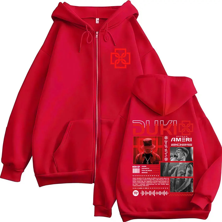 Rapper Duki Ameri World Tour 2025 Zipper Hoodies Men Women Clothing Fashion Hip Hop Zip Up Hooded Oversized Sweatshirts Jackets